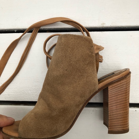 Alberto Fermani Suede Open Toe Stacked Heel Booties - Picture 5 of 13